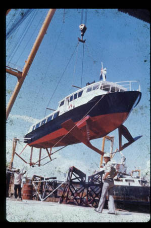 hoisted on crane